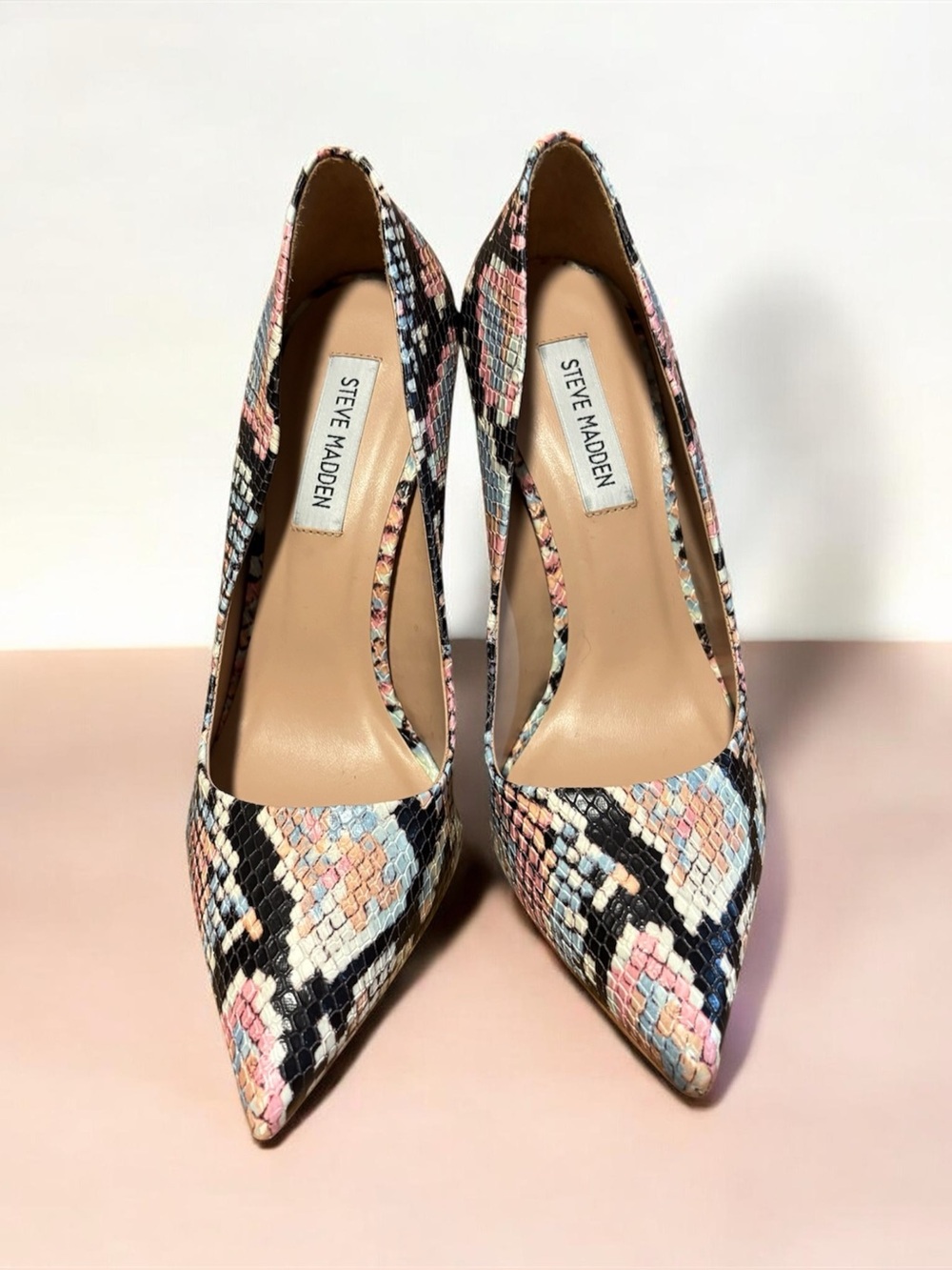 Steve Madden Vala Pastel Multi Print  Snake-Print Pointed Toe Pumps